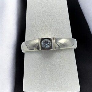 Vintage Sterling Silver & Petite Aquamarine Ring 925 March Birthstone